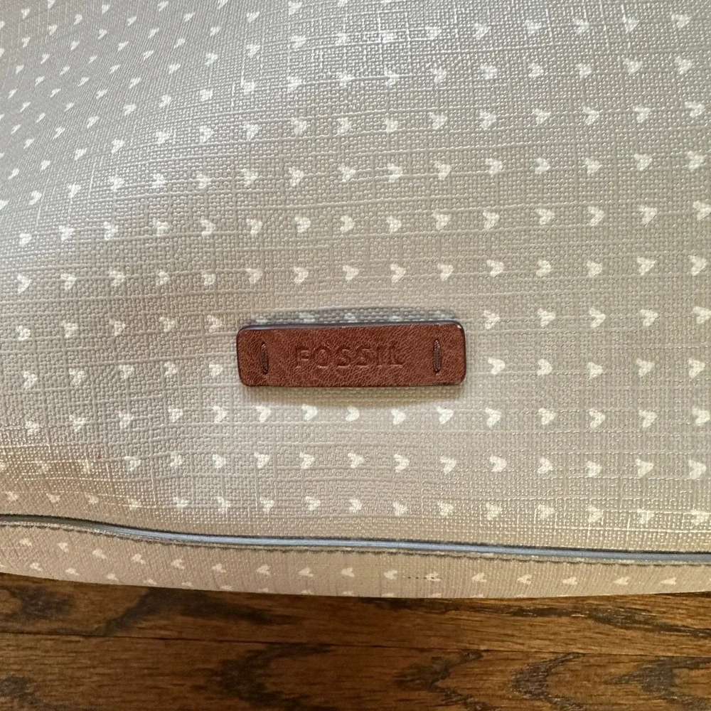 Fossil Rachel Women's Tote Bag Large Tan Heart Canvas Leather Shoulder Purse
